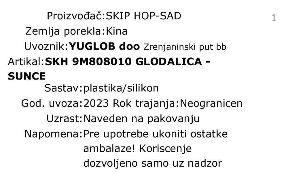 Skip Hop glodalica - sunce 9M808010 deklaracija